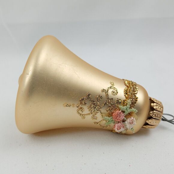 3 Box Vintage Glass Christmas Bell Round Ornaments Krebs Pink Gold Floral Ribbon - Picture 16 of 16